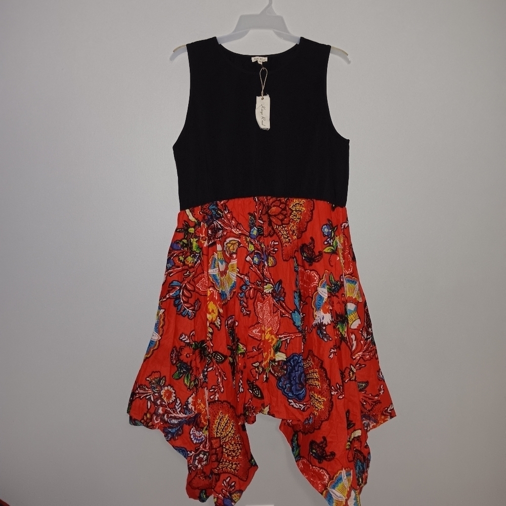Kings road women's high low dress size 2X black and orange boho art to w…